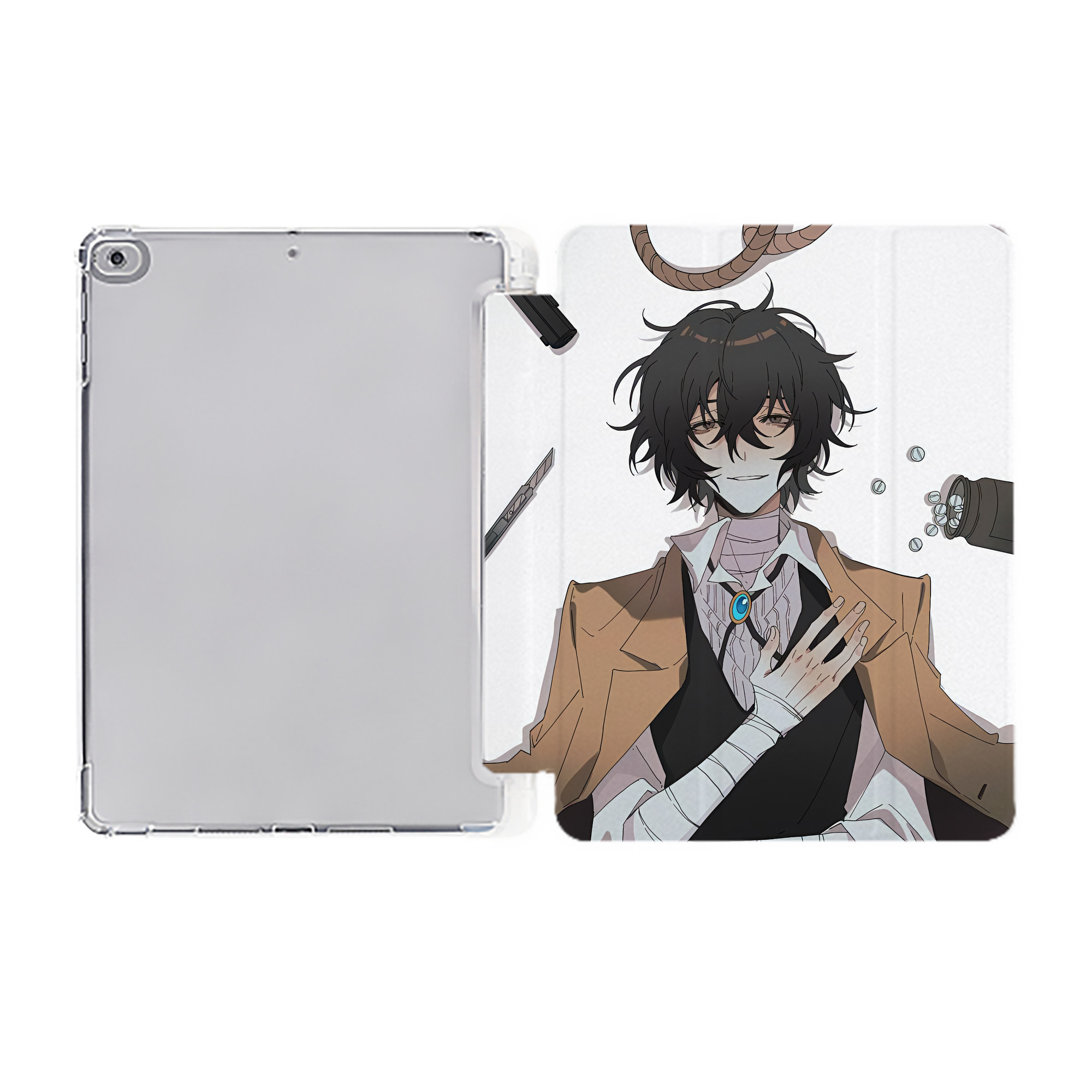 （画像用） 文豪ストレイドッグス Bungo Stray Dogs IPad ケース ペン収納付き 三つ折りスタンド PUレザー×シリコン 対応機種9.5/10.5/10.9インチ